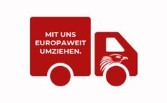 Red delivery truck with text