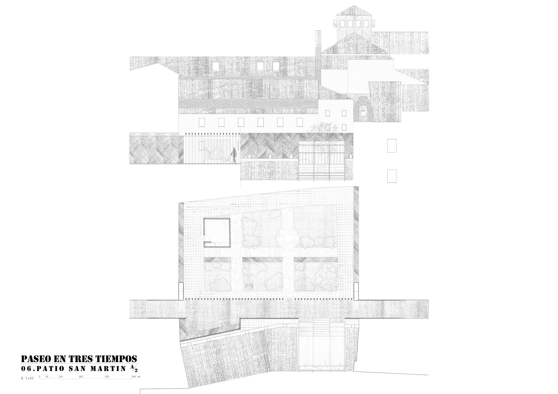 Un dibujo en blanco y negro de un edificio sobre un fondo blanco.