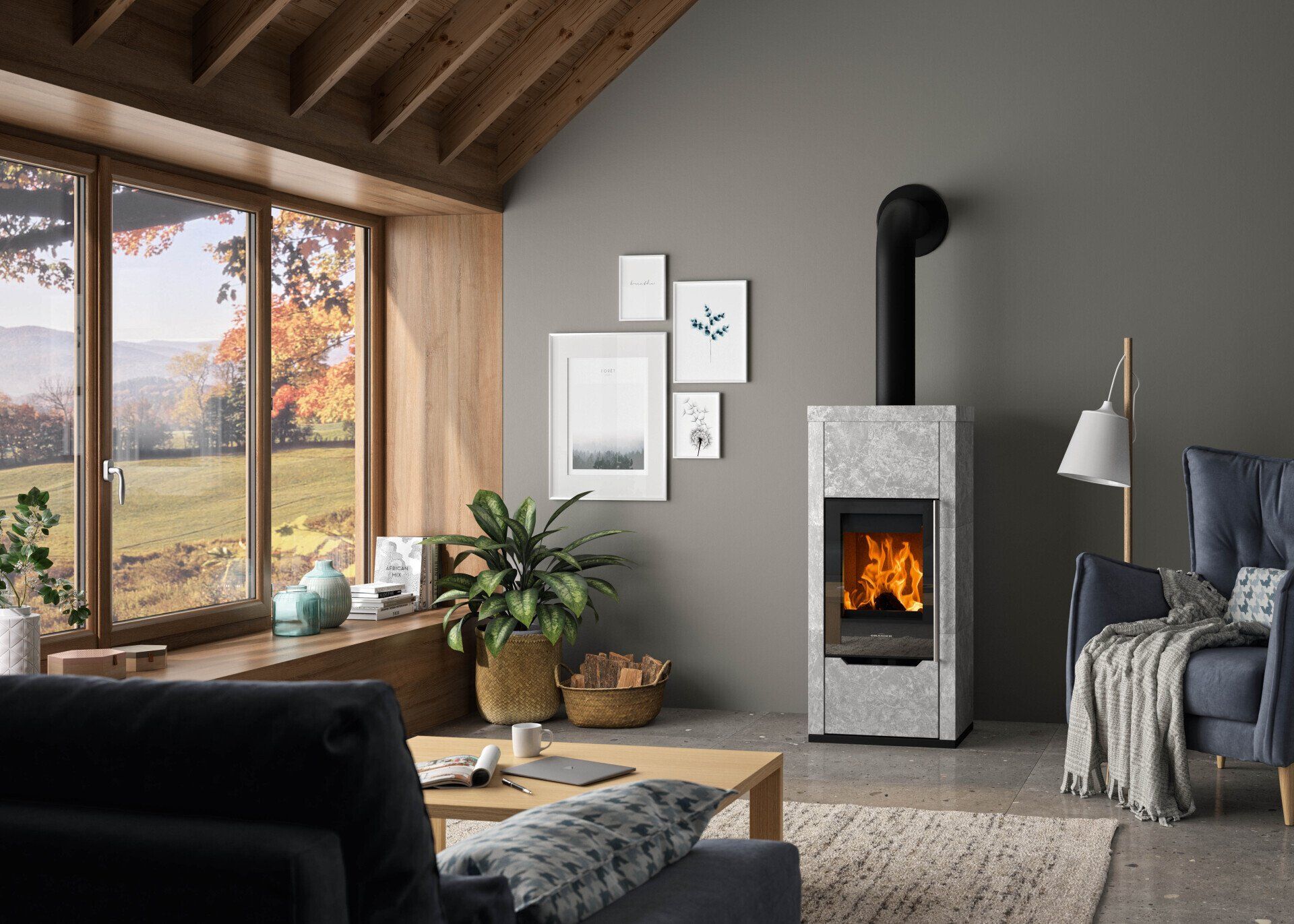 Poêle à bois contemporain