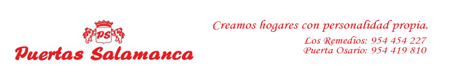 Un logotipo rojo y blanco para Puertas Salamanca.