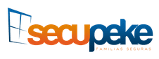 Un logotipo azul y naranja para familias seguras de Secupeke.