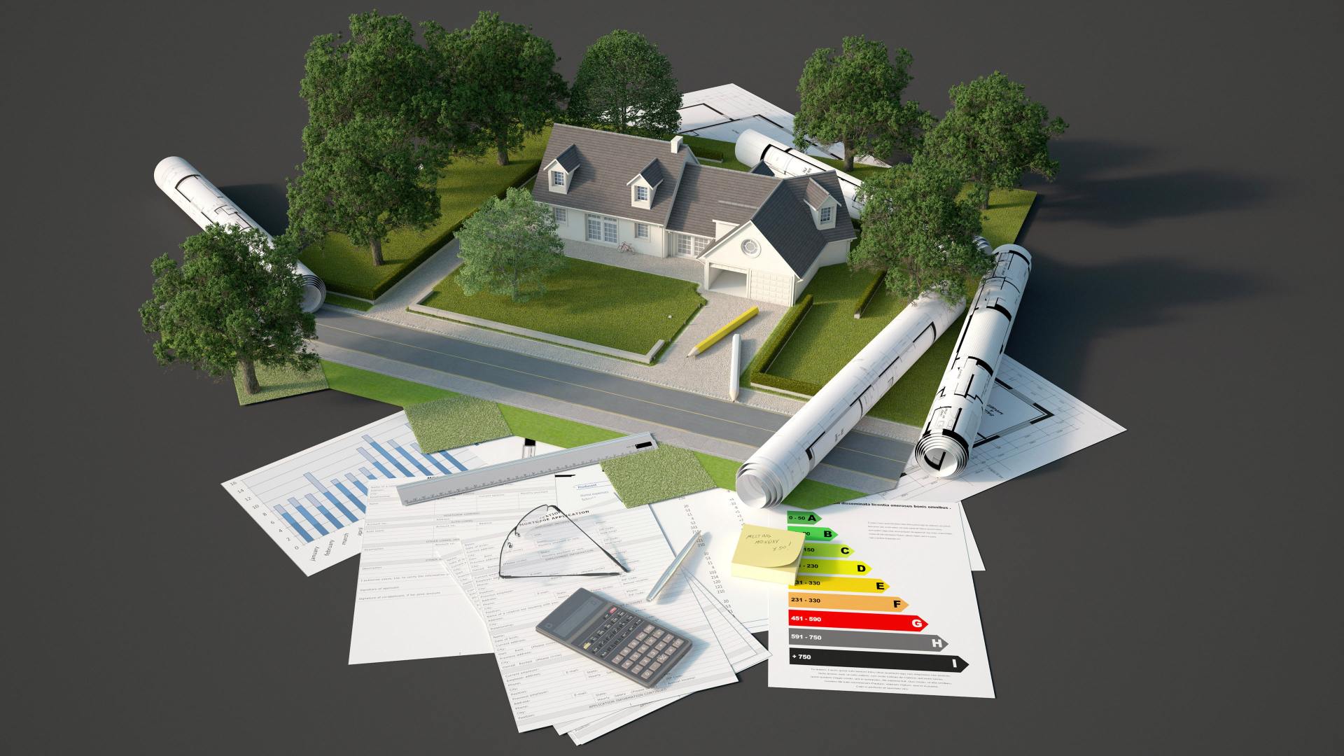 3D Haus mit Statistiken