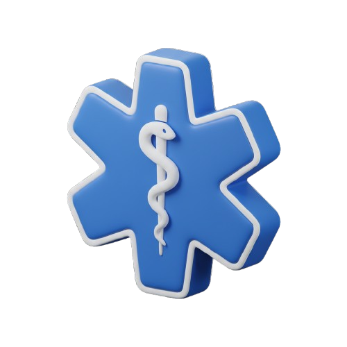 Symbole bleu d’urgence médicale avec un caducée blanc au centre