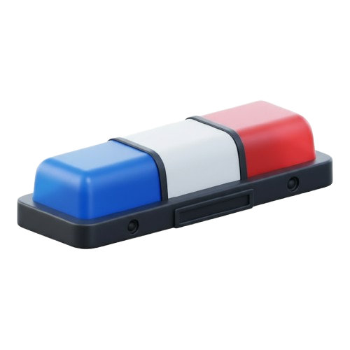 Gyrophare d’urgence rouge, blanc et bleu sur une base noire