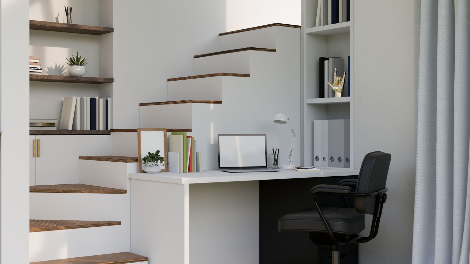 Petit escalier blanc dans un bureau