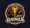 Logotipo del servicio de cerrajería Gainza, que muestra una llave amarilla sobre el número 24