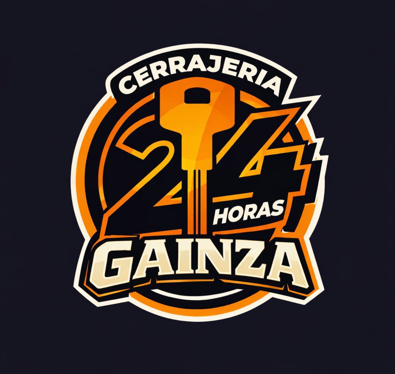 Logotipo del servicio de cerrajer&iacute;a Gainza, que muestra una llave amarilla sobre el n&uacute;mero 24 