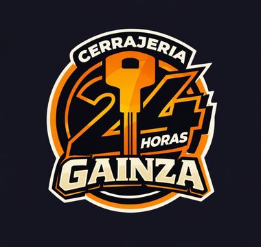 Logotipo del servicio de cerrajería Gainza, que muestra una llave amarilla sobre el número 24