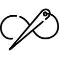 ein schwarz-weißes Symbol eines Garns und einer Nadel .
