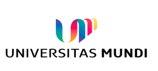 El logotipo de Universitas Mundi es una cinta colorida con un corazón en el medio.