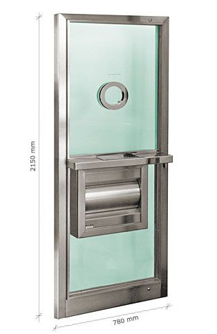 Una imagen de una puerta de acero inoxidable con medidas.