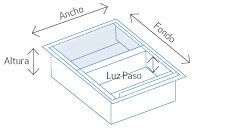 Un dibujo de un fregadero con medidas en español.