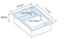 Un dibujo de un fregadero con medidas en español.