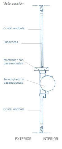 Un dibujo azul y blanco de una ventana con las palabras exterior e interior.