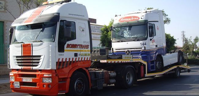 Dos camiones están estacionados uno al lado del otro al costado de la carretera.