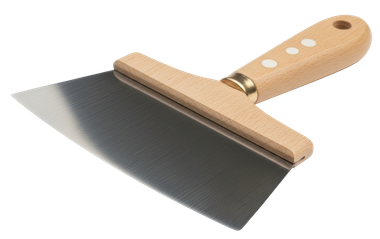 Grattoir en métal avec manche en bois.