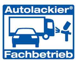 A blue and white logo for autolackier fachbetrieb