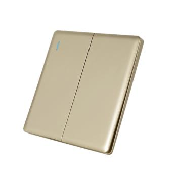 White electrical outlet with two sockets and switches on a neutral wall.