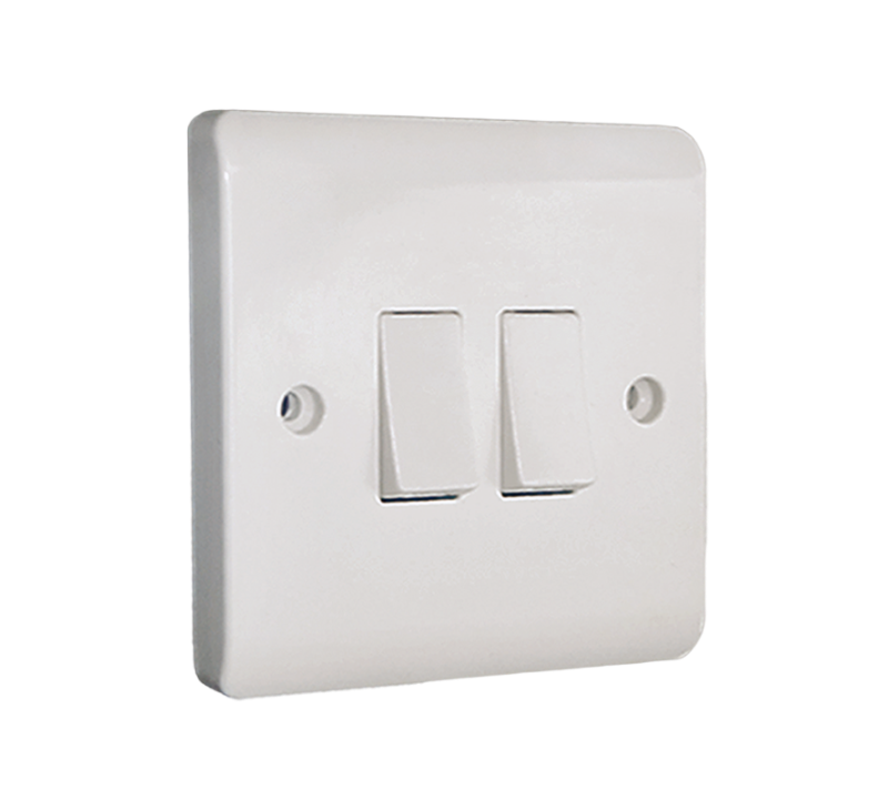 Beige oval light switch on a wall with brass screws and switch toggles.