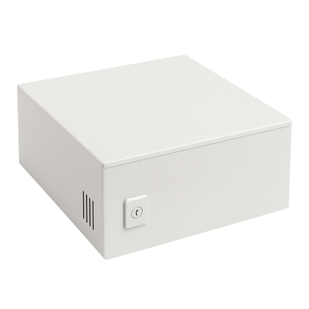 White electrical outlet with two sockets and switches on a neutral wall.