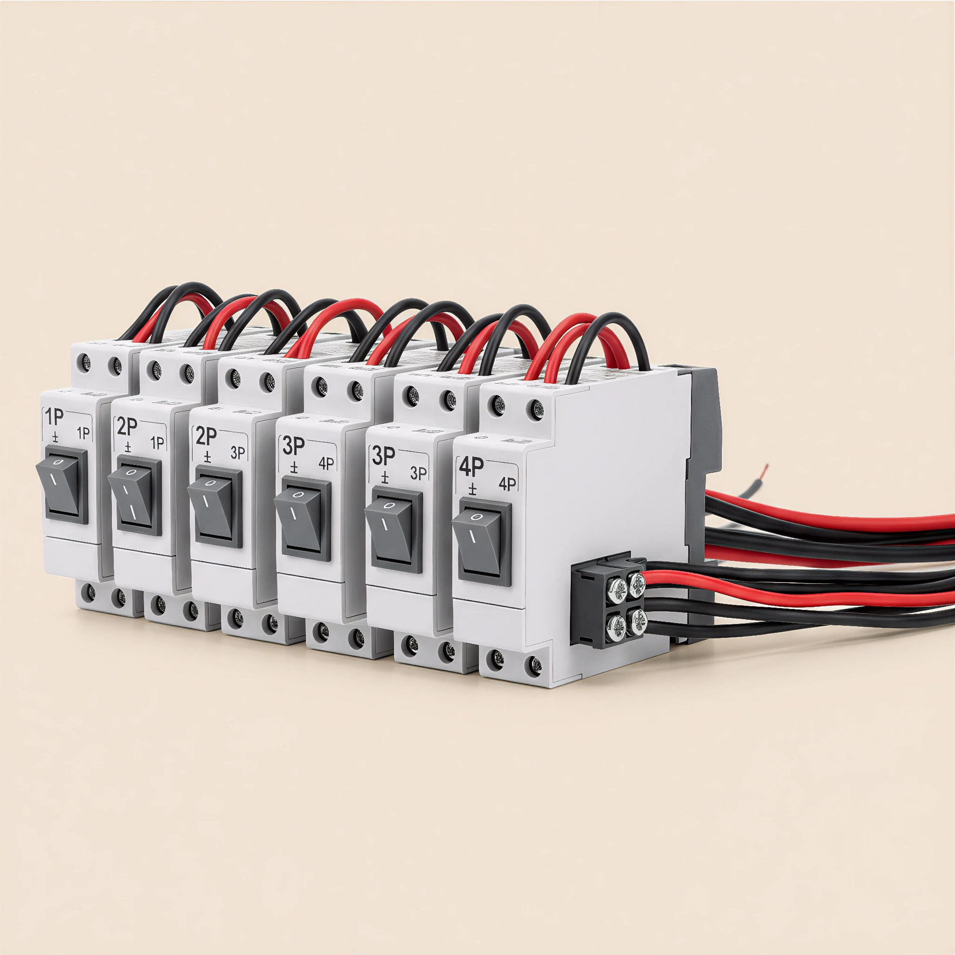White electrical outlet with two sockets and switches on a neutral wall.
