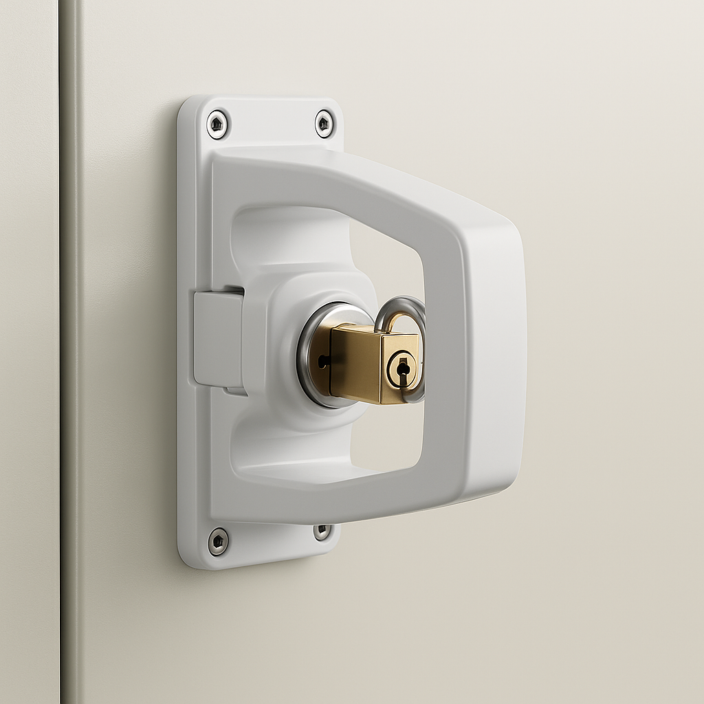 Black square light switch on a beige wall.