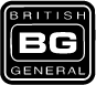 Black and white British General logo, with "BG" in a central rectangle and "BRITISH GENERAL" around it.