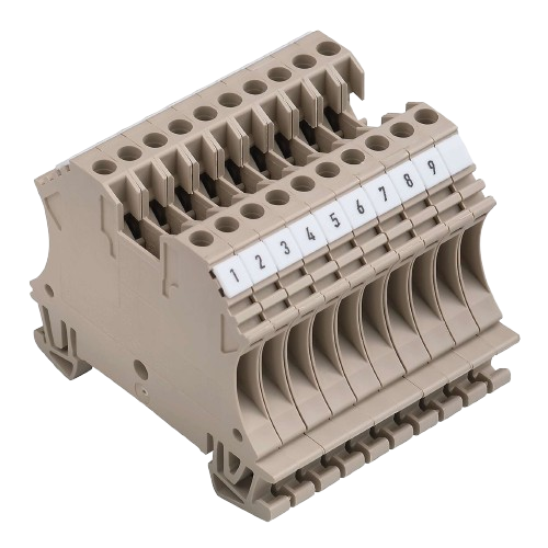 Beige electrical terminal block with nine numbered connection points.
