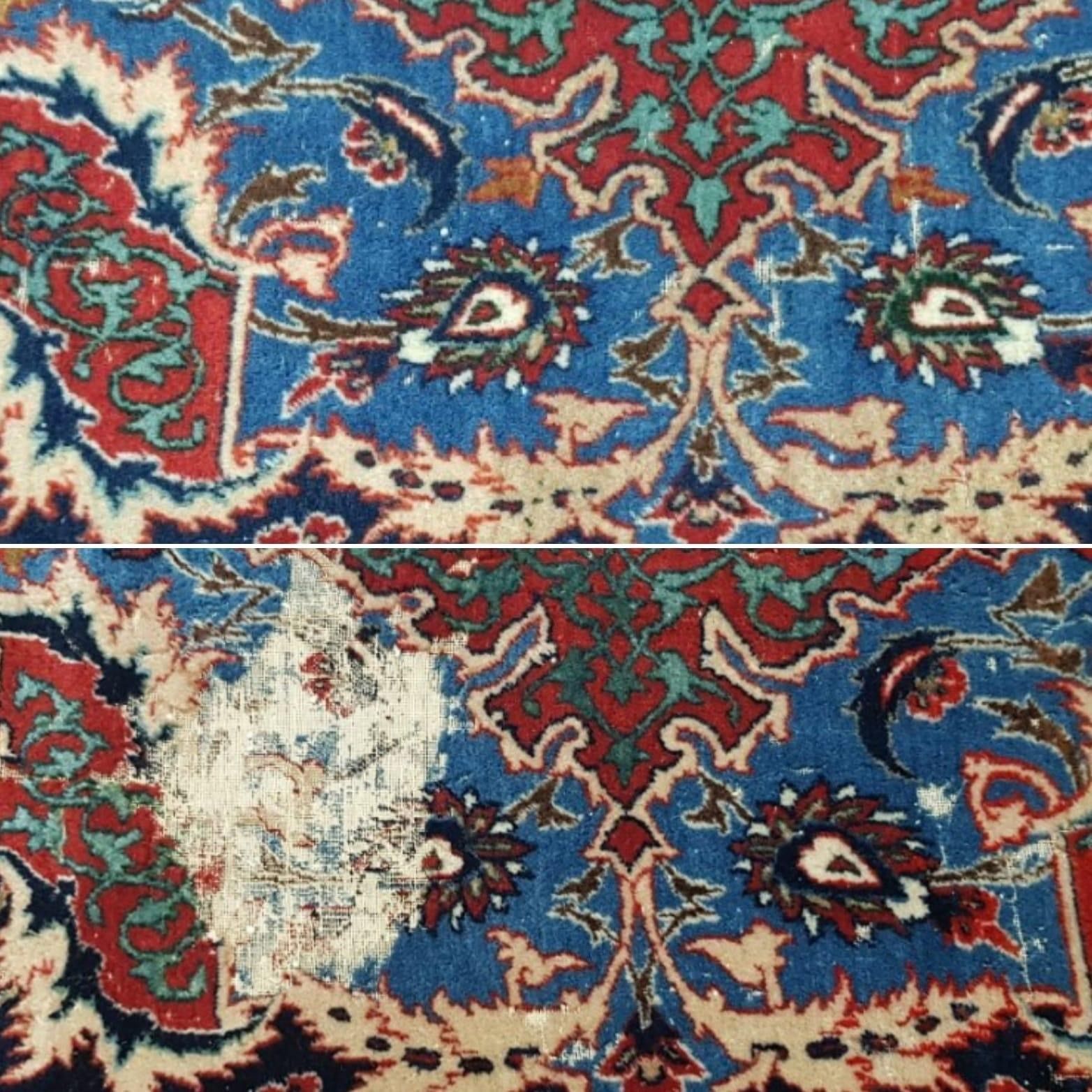 Avant-après d'un tapis bleu et rouge