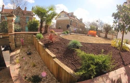 Sol sombre à gauche, herbe vert clair à droite, divisés par une ligne nette.