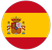 Una bandera española circular con franjas horizontales rojas y amarillas y el escudo de armas español en el lado izquierdo.