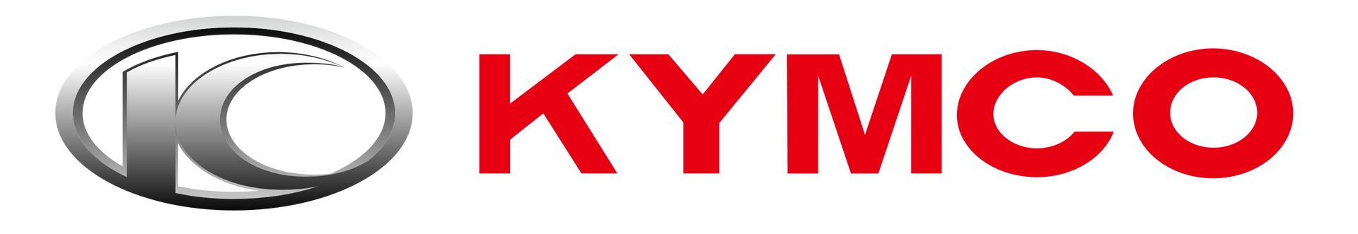 Un primer plano del logotipo de Kymco sobre un fondo blanco.