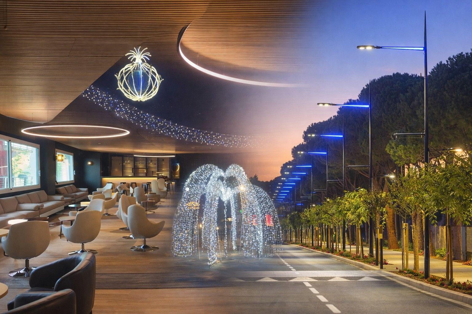 Une fontaine la nuit.