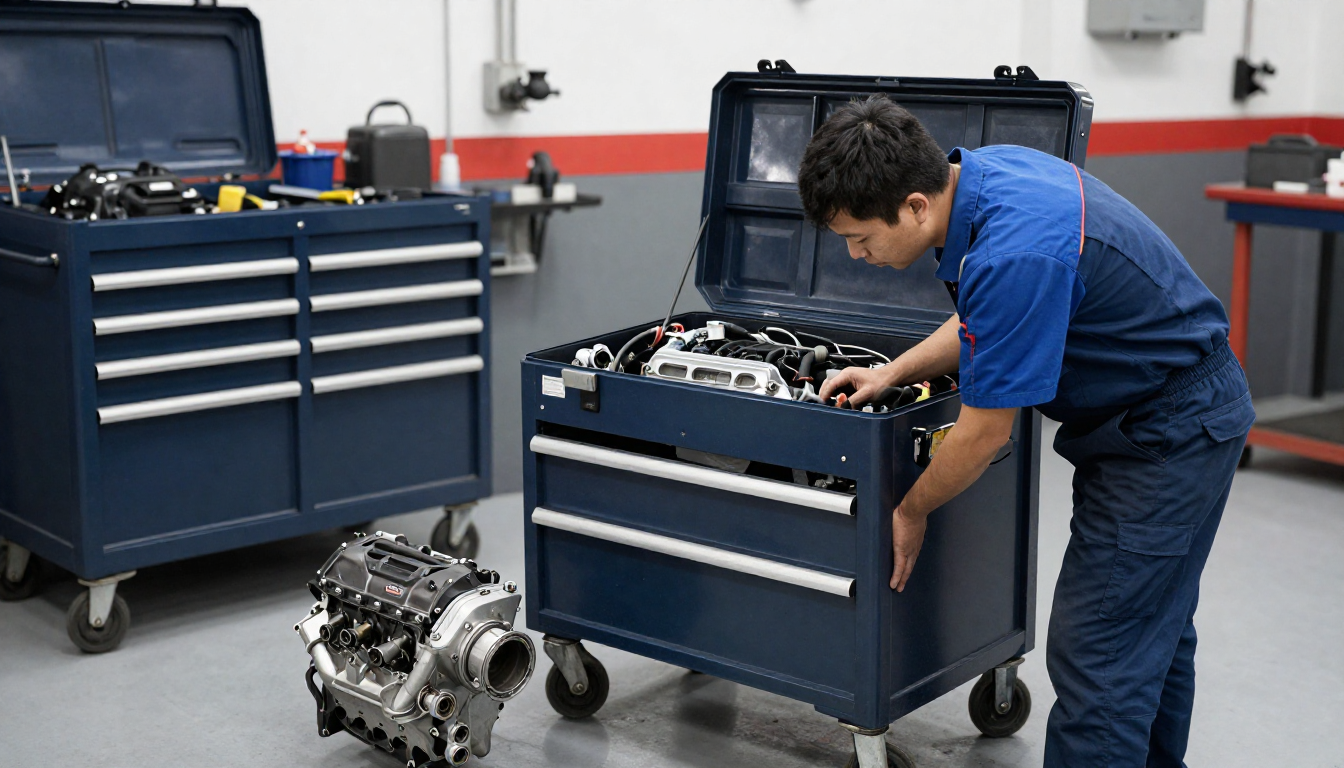 Technicien en uniforme bleu 