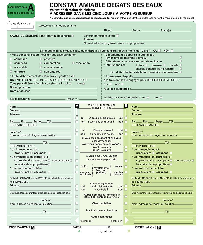 Formulaire de rapport de dégâts des eaux