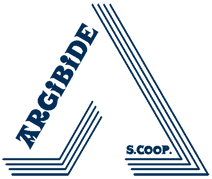 Logotipo azul de ARGIBIDE con una forma estilizada de A y el texto S. COOP.