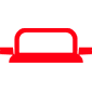 Un icono rojo de una sierra sobre un fondo blanco.