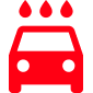 Un coche rojo con tres gotas de agua rojas encima.