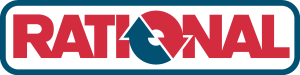 Logotipo de RATIONAL en texto rojo y azul sobre fondo blanco.