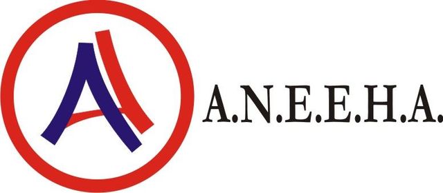 Logotipo de ANEEHA con un círculo rojo y un icono de “A” estilizado en azul y rojo.