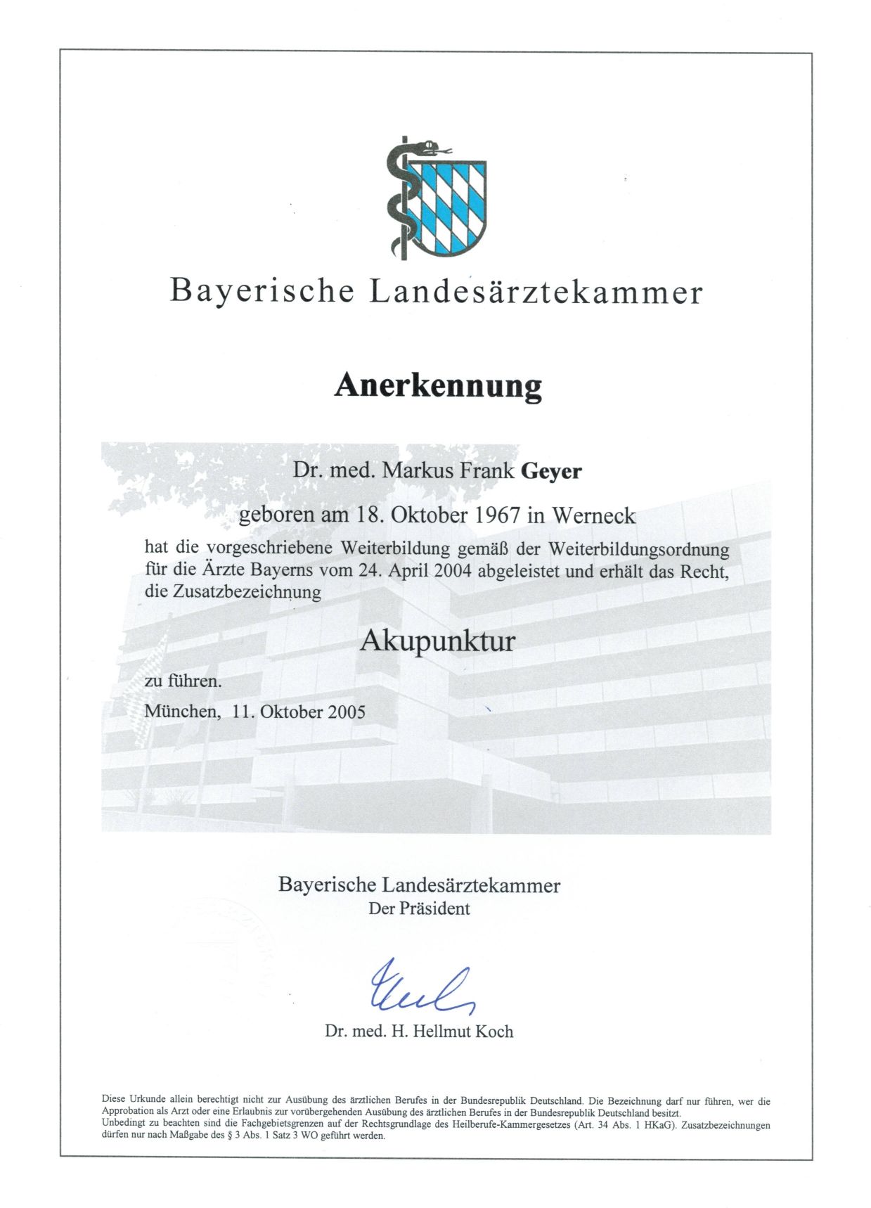 Anerkennung von Dr. Markus Geyer