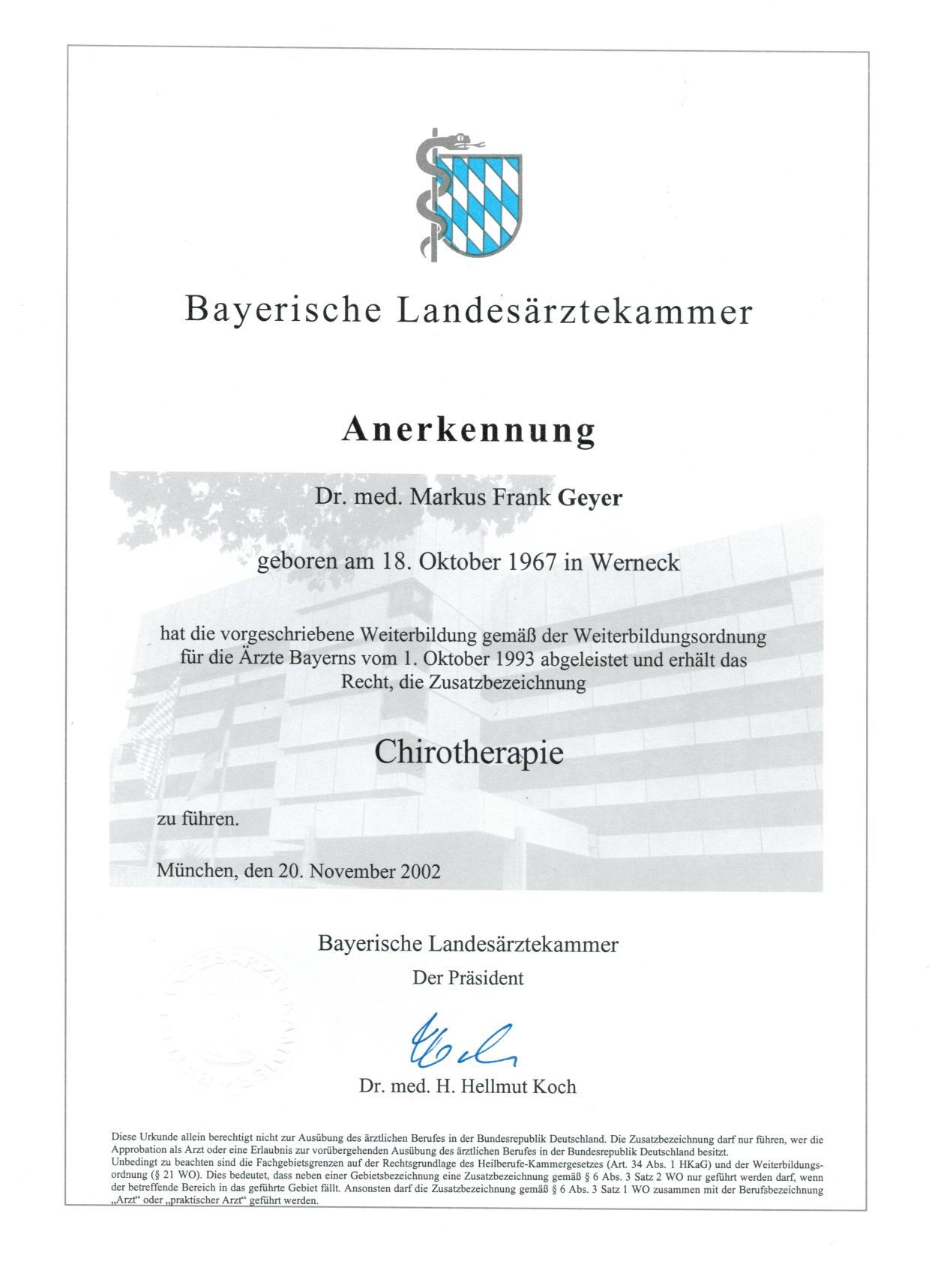 Anerkennung von Dr. Markus Geyer