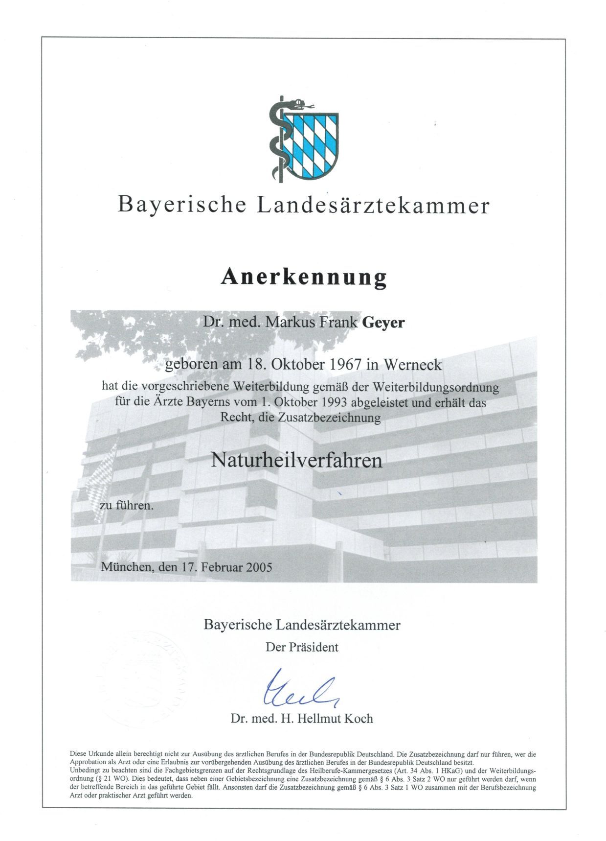 Anerkennung von Dr. Markus Geyer