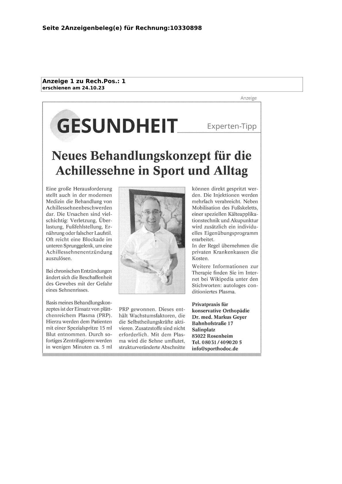 Neues Behandlungskonzept für Achillessehne