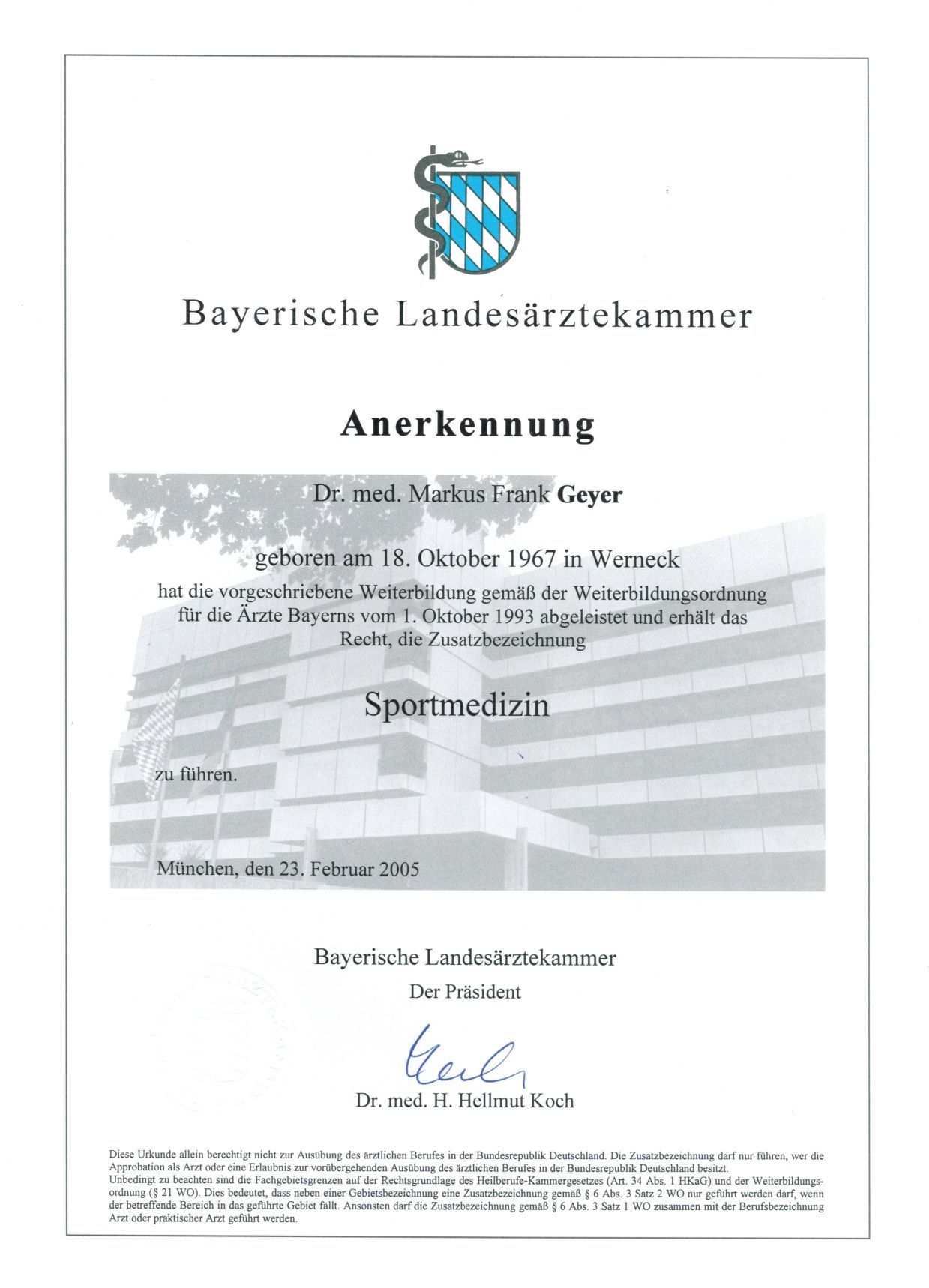 Anerkennung von Dr. Markus Geyer