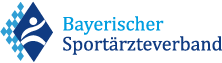 A logo for bayerischer sportarztverband with a blue diamond