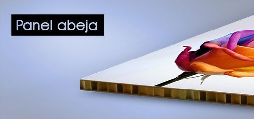 Un panel de abeja con la imagen de una flor.