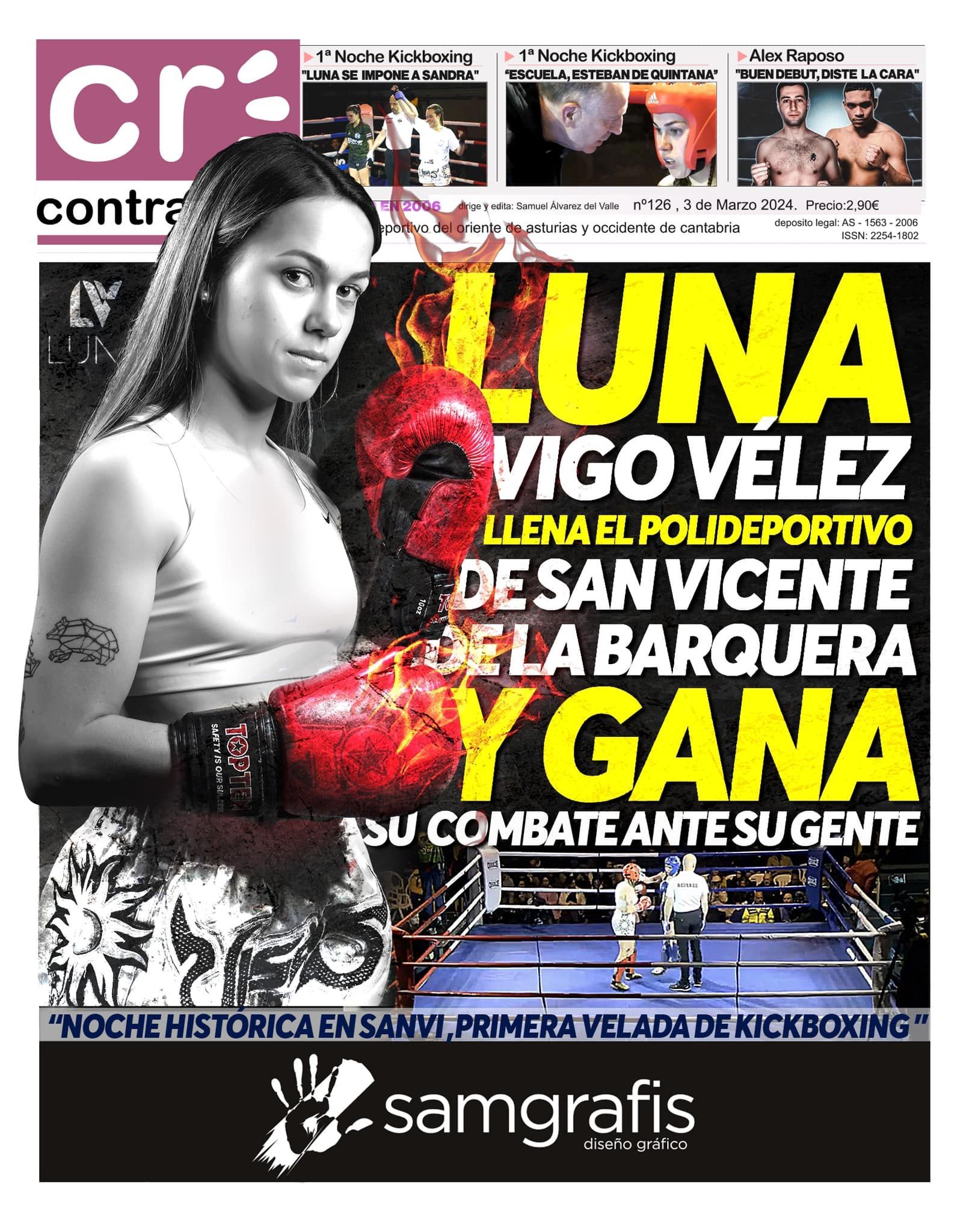 Portada: Luna Vigo Vélez en San Vicente, boxeando con guantes rojos. Texto: 