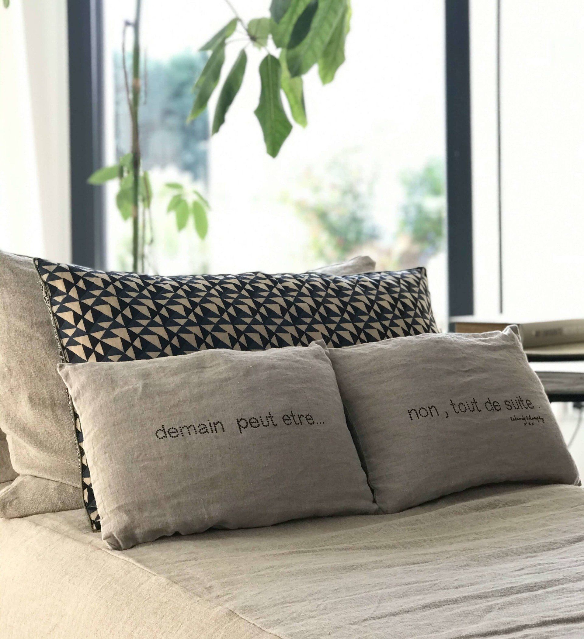 Paire de coussins en lin naturel Bed and Philosophy , boutique CAMPO à Laval