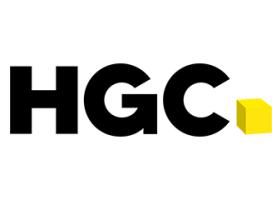 HGC-Logo mit schwarzem Schriftzug „HGC“ und einem gelben Würfel.